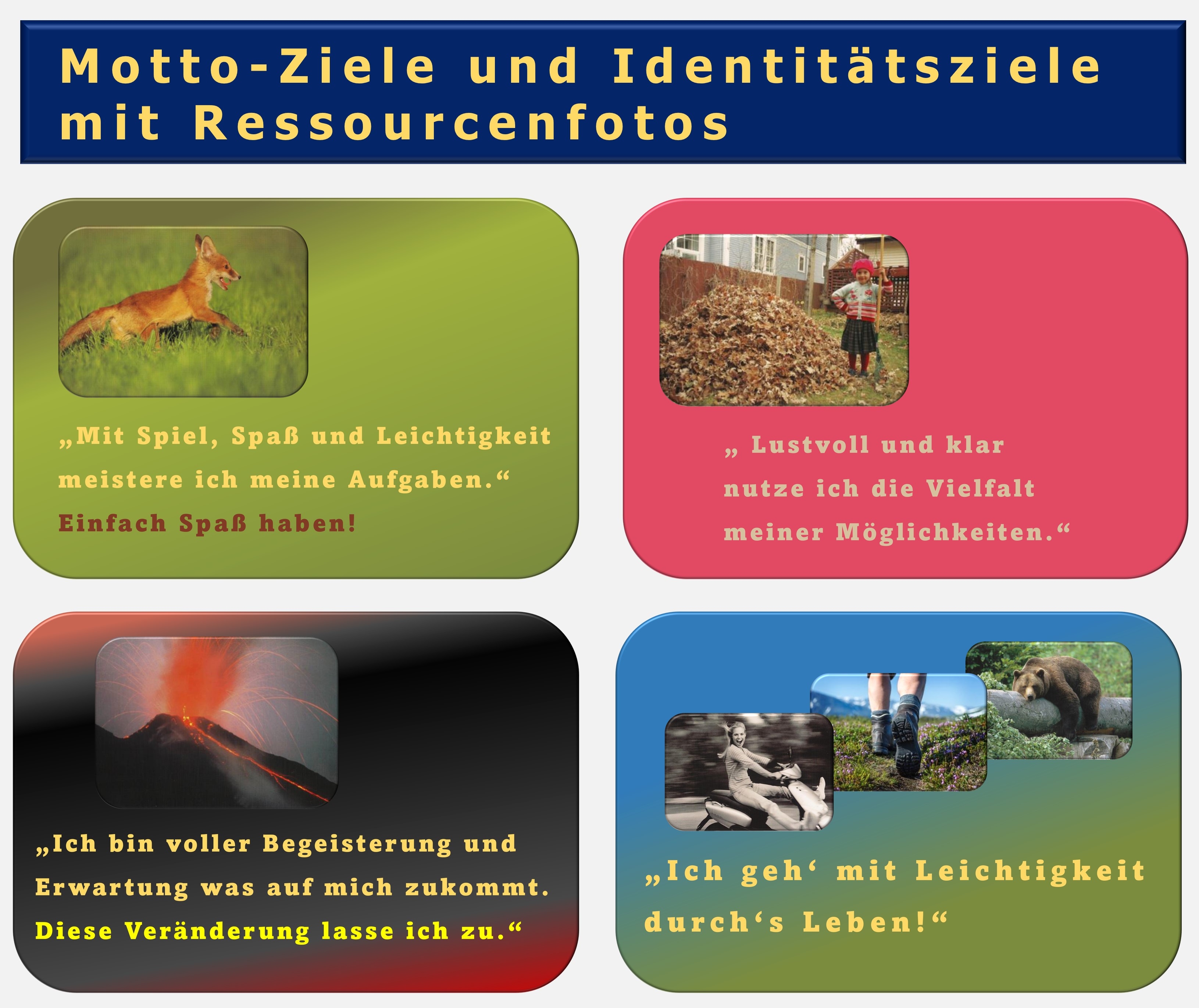 Mottoziele, Identitätsziele und Ressourcenfotos, Hartmut Neustzer, Zürcher Ressourcen Modell 